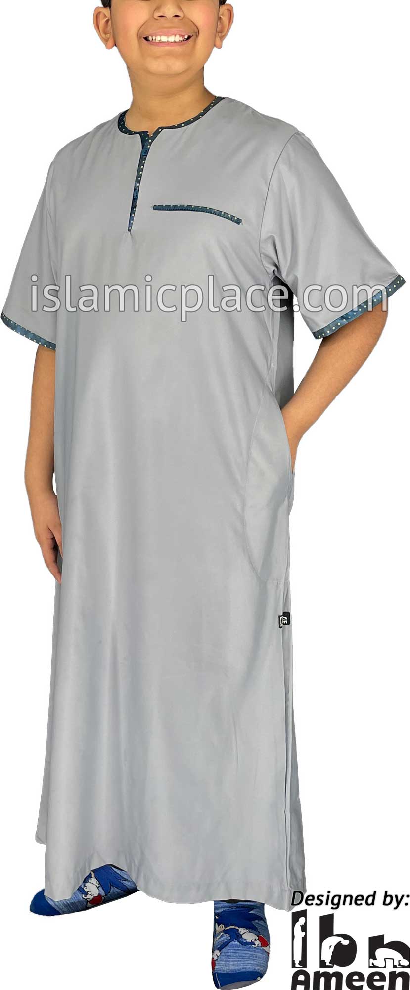 Silver Gray - Khan Style Boy Short Sleeve Thob by Ibn Ameen