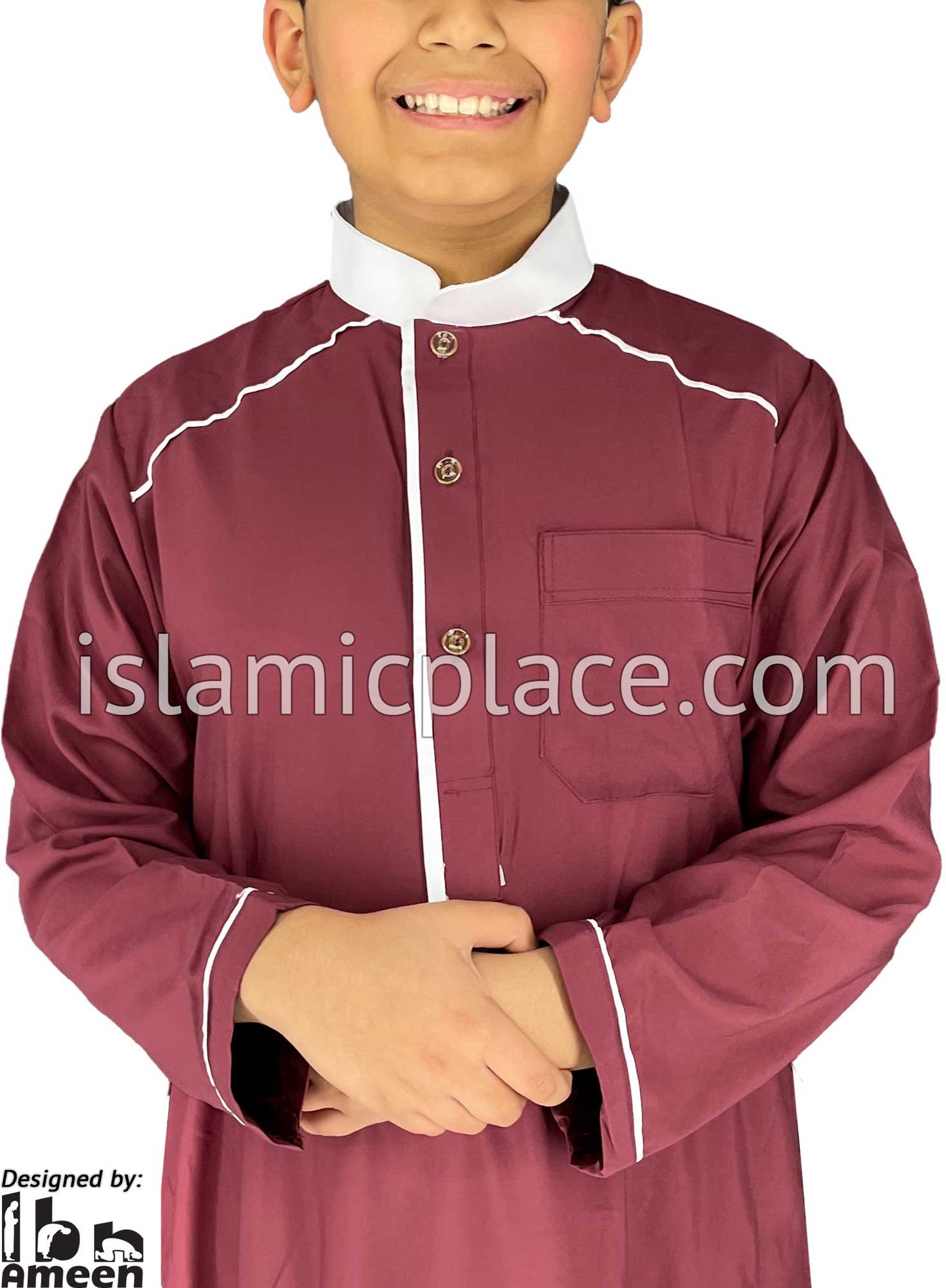 Burgundy - Affan Style Boy Thob by Ibn Ameen