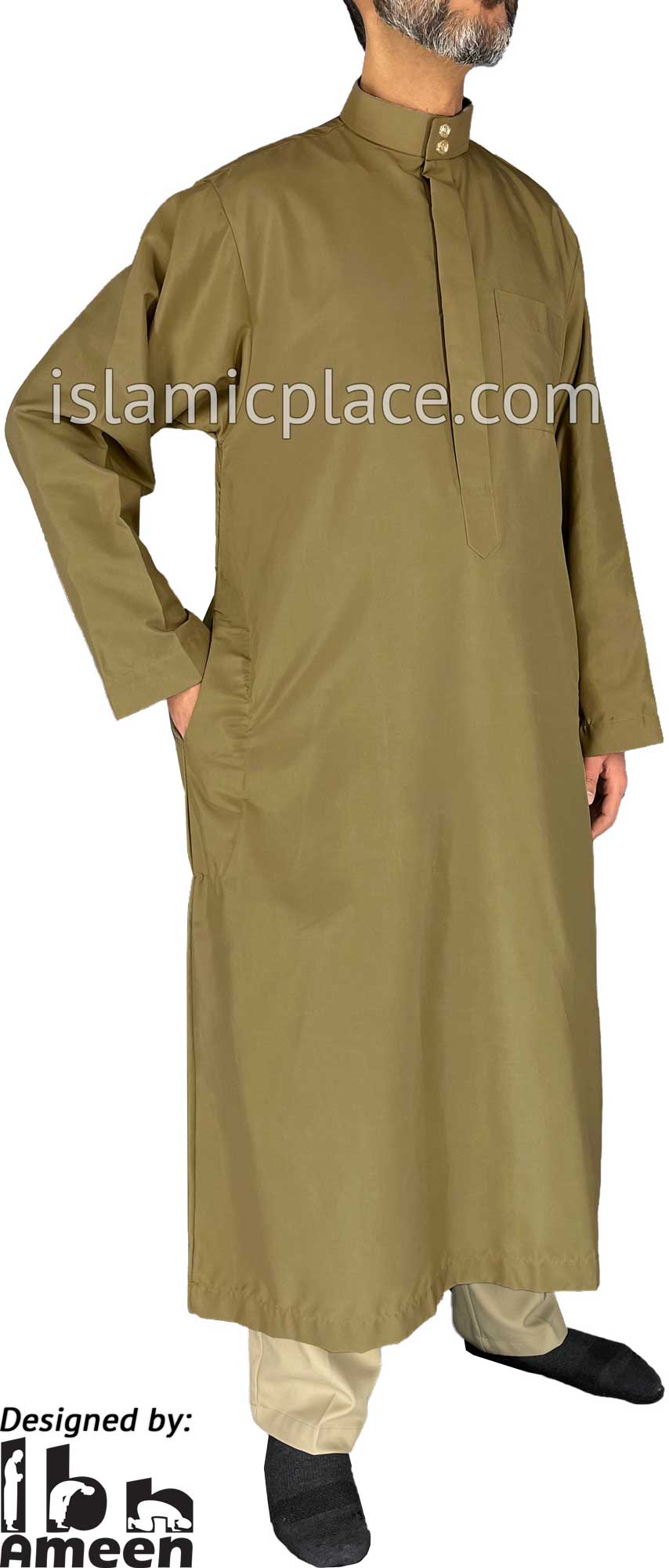 Dark Khaki - Aziz Style Men Saudi Thob by Ibn Ameen