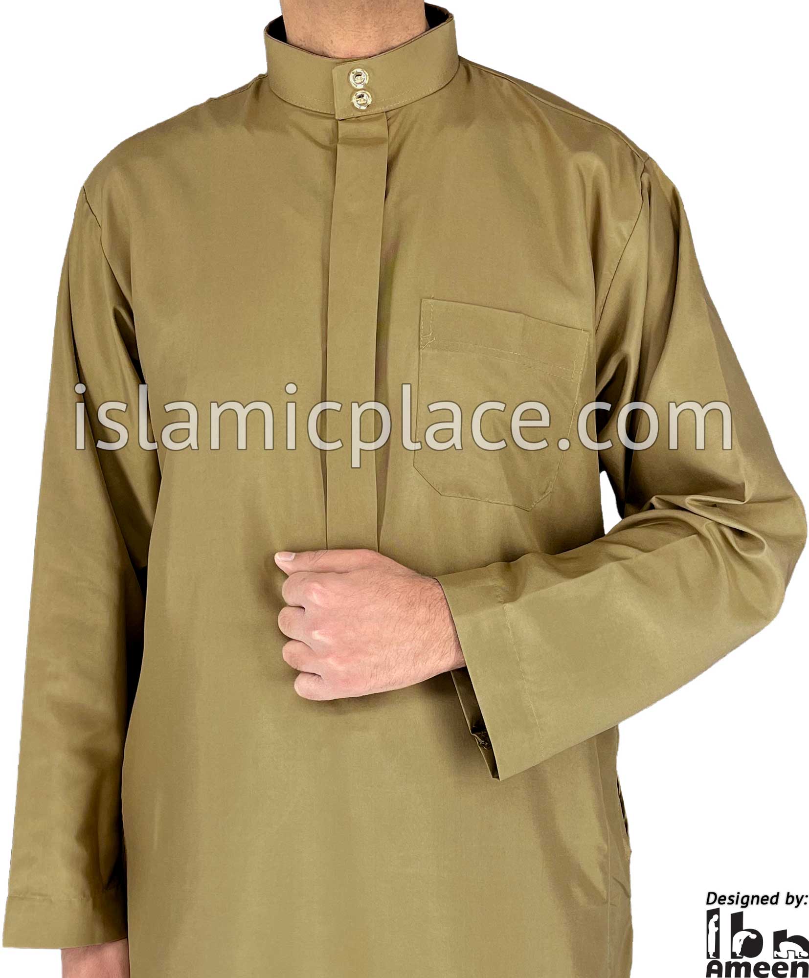 Dark Khaki - Aziz Style Men Saudi Thob by Ibn Ameen