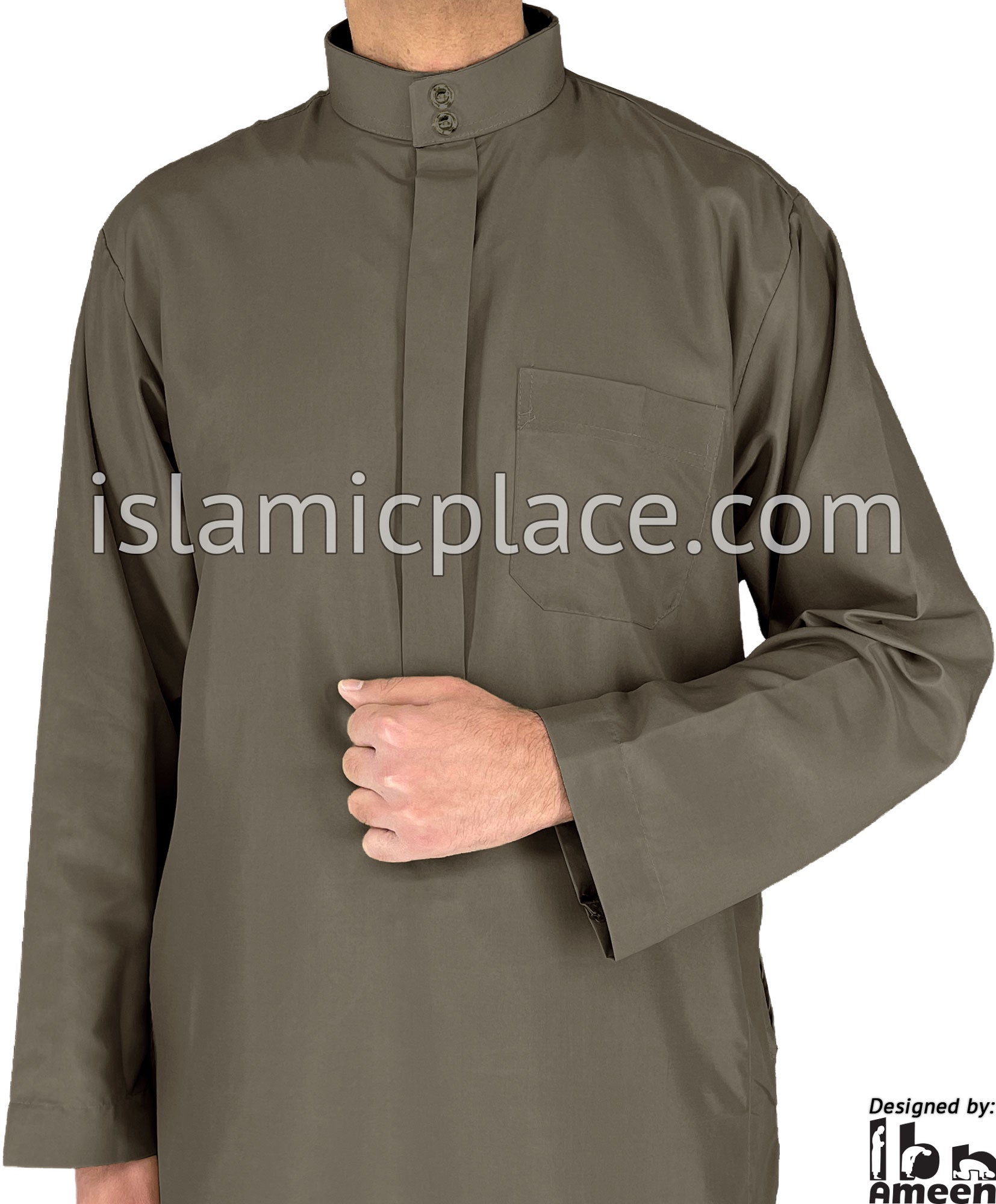 Taupe - Aziz Style Men Saudi Thob by Ibn Ameen