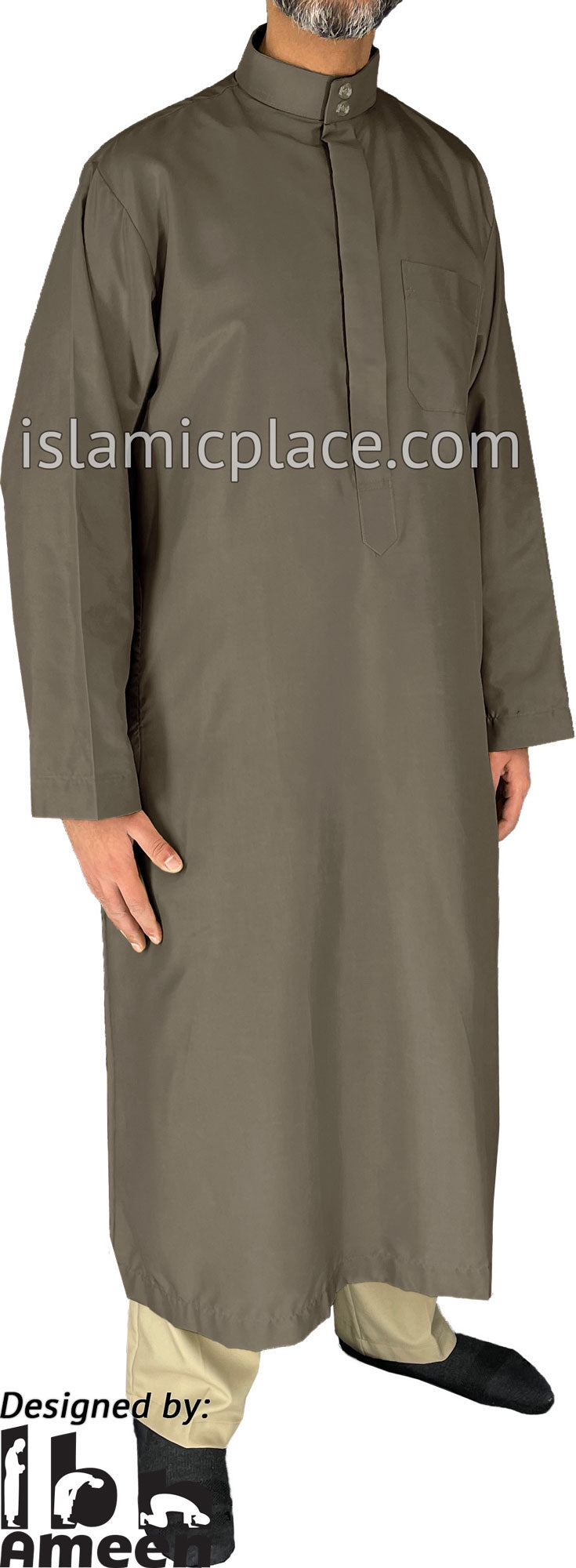 Taupe - Aziz Style Men Saudi Thob by Ibn Ameen