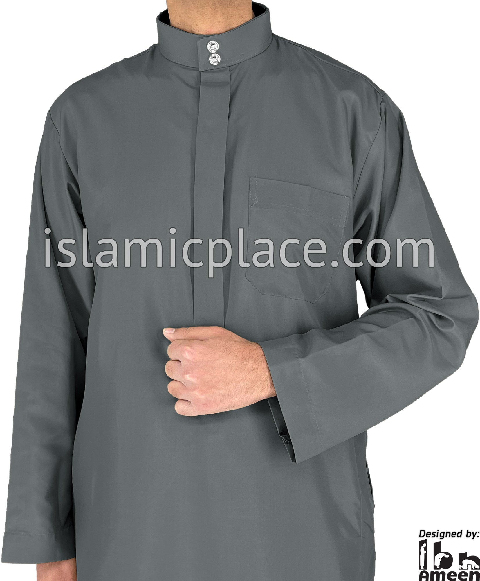 Charcoal Gray - Aziz Style Men Saudi Thob by Ibn Ameen