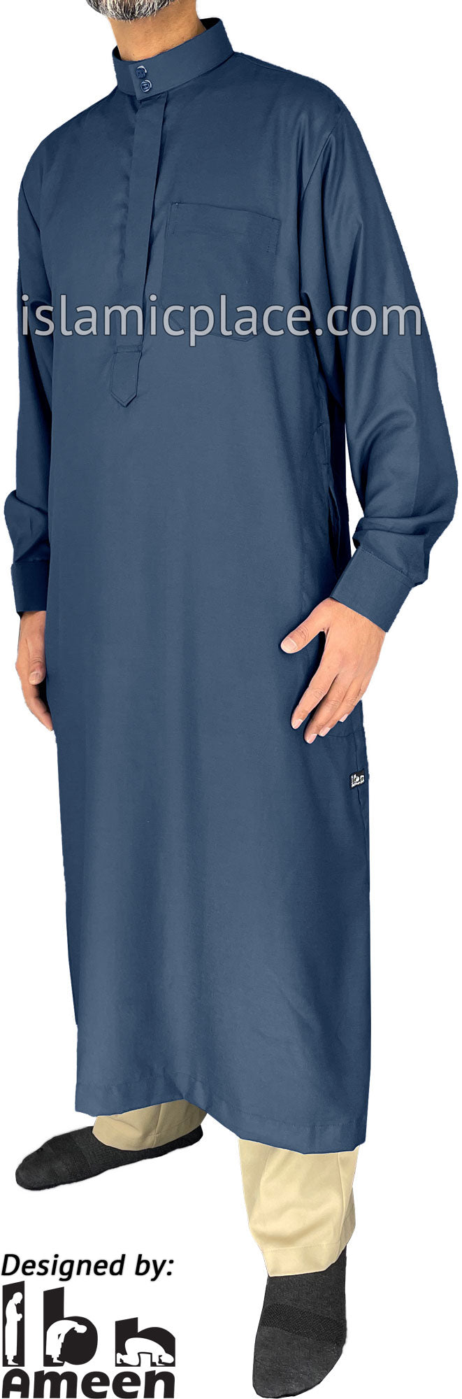 Denim Blue - Aziz Style Men Saudi Thob by Ibn Ameen