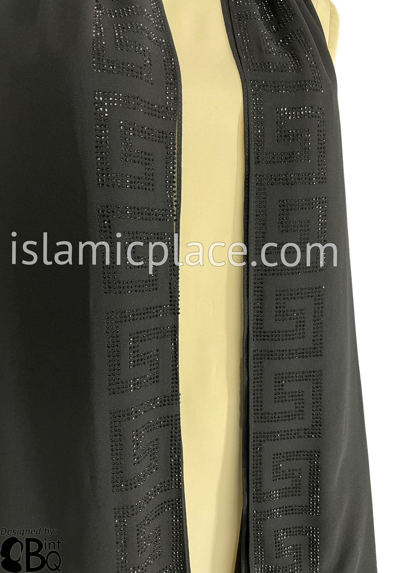 Black with Black Stones in Design 86 - Georgette Chiffon Shayla Long Rectangle Hijab 30"x70"