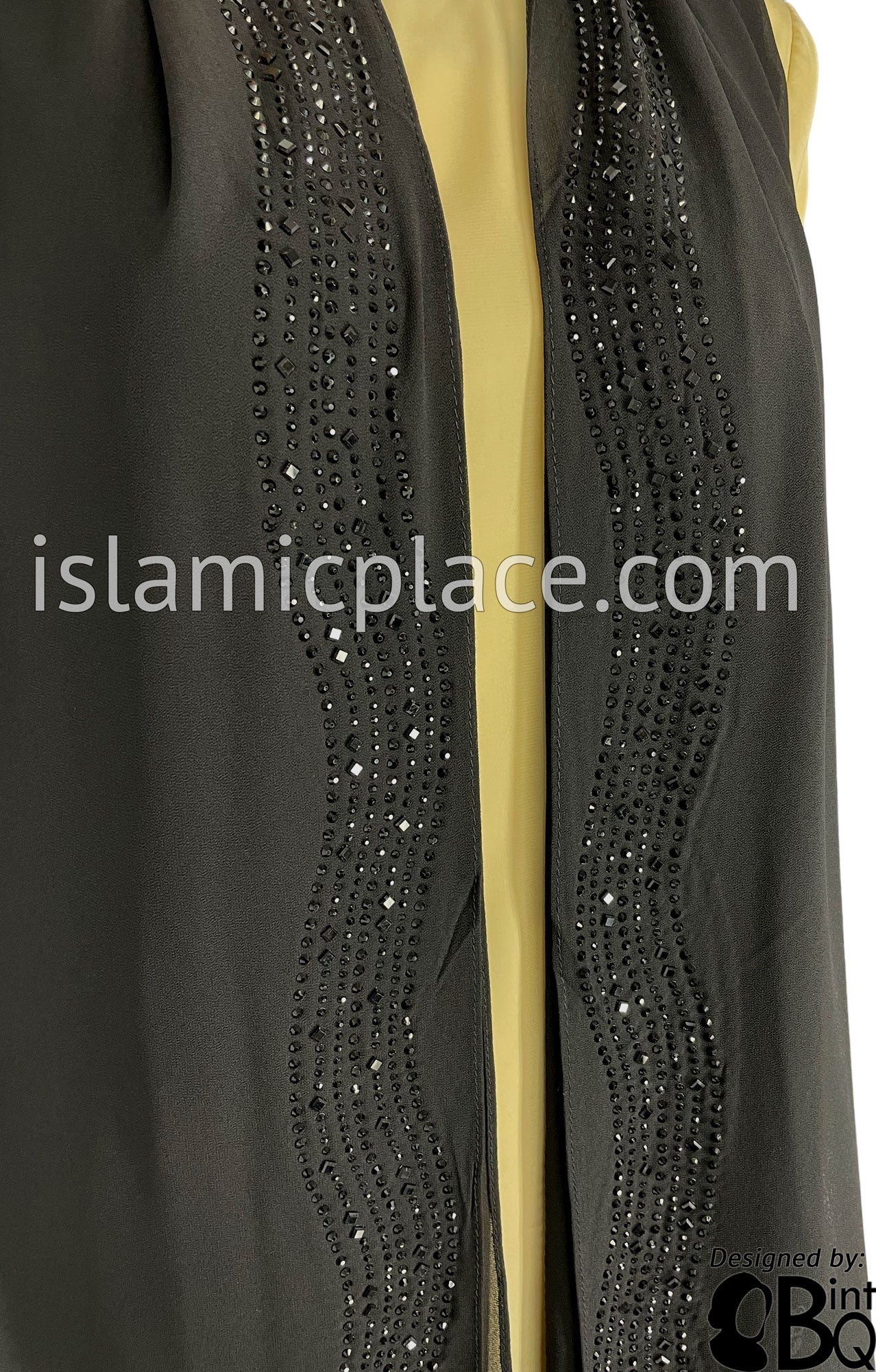 Black with Black Stones in Design 33 - Georgette Chiffon Shayla Long Rectangle Hijab 30"x70"