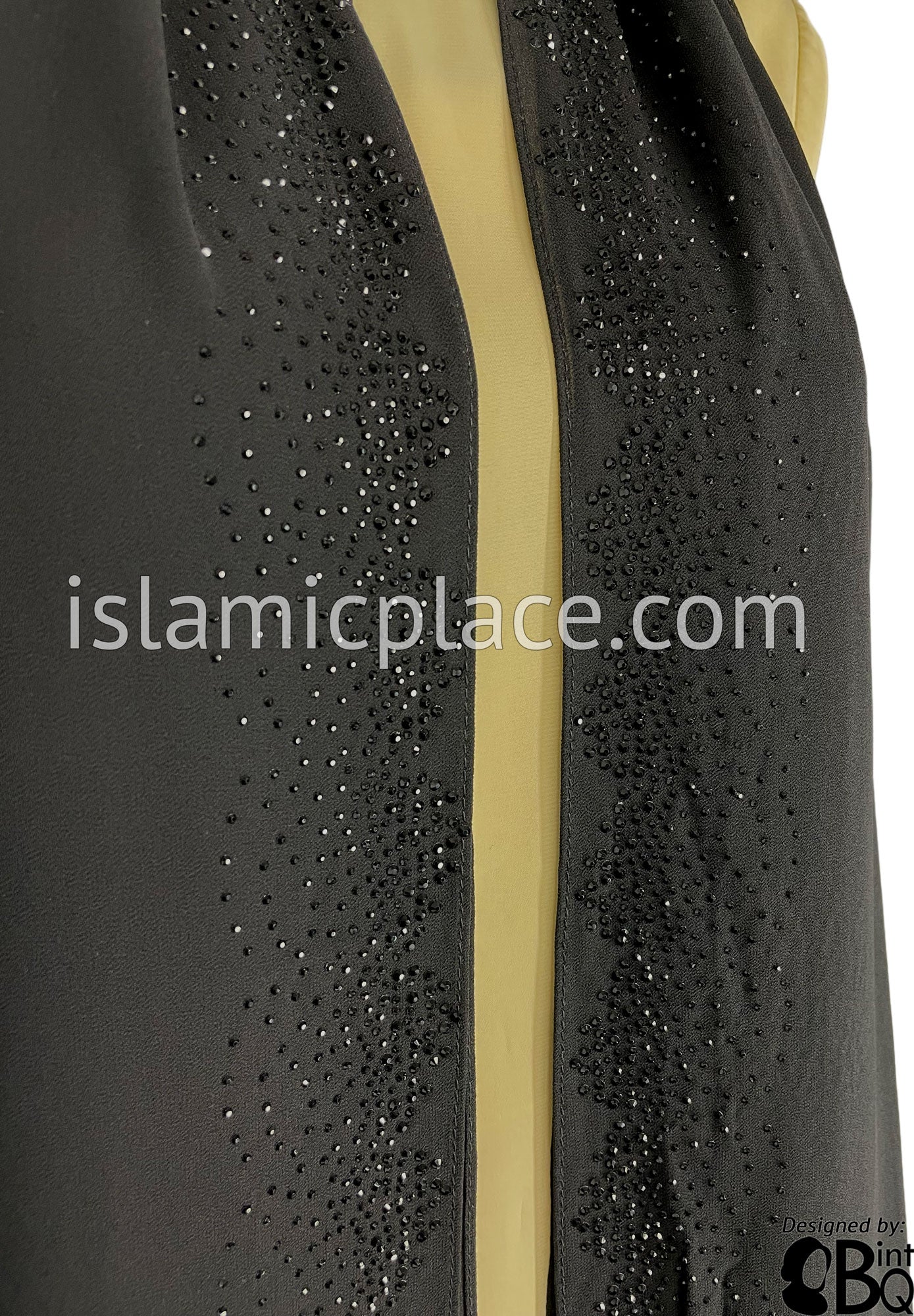 Black with Black Stones in Design 14 - Georgette Chiffon Shayla Long Rectangle Hijab 30"x70"