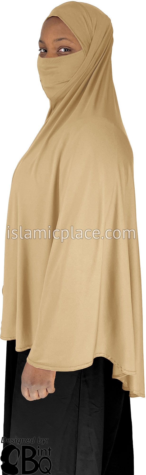 Beige - Plain Overhead Khimar - Extra Long Knee Length - The Islamic Place