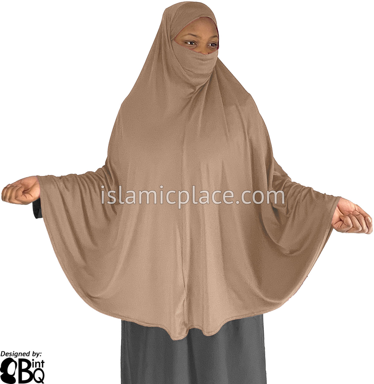 Oyster - Plain Overhead Khimar - Extra Long Knee Length - The Islamic Place