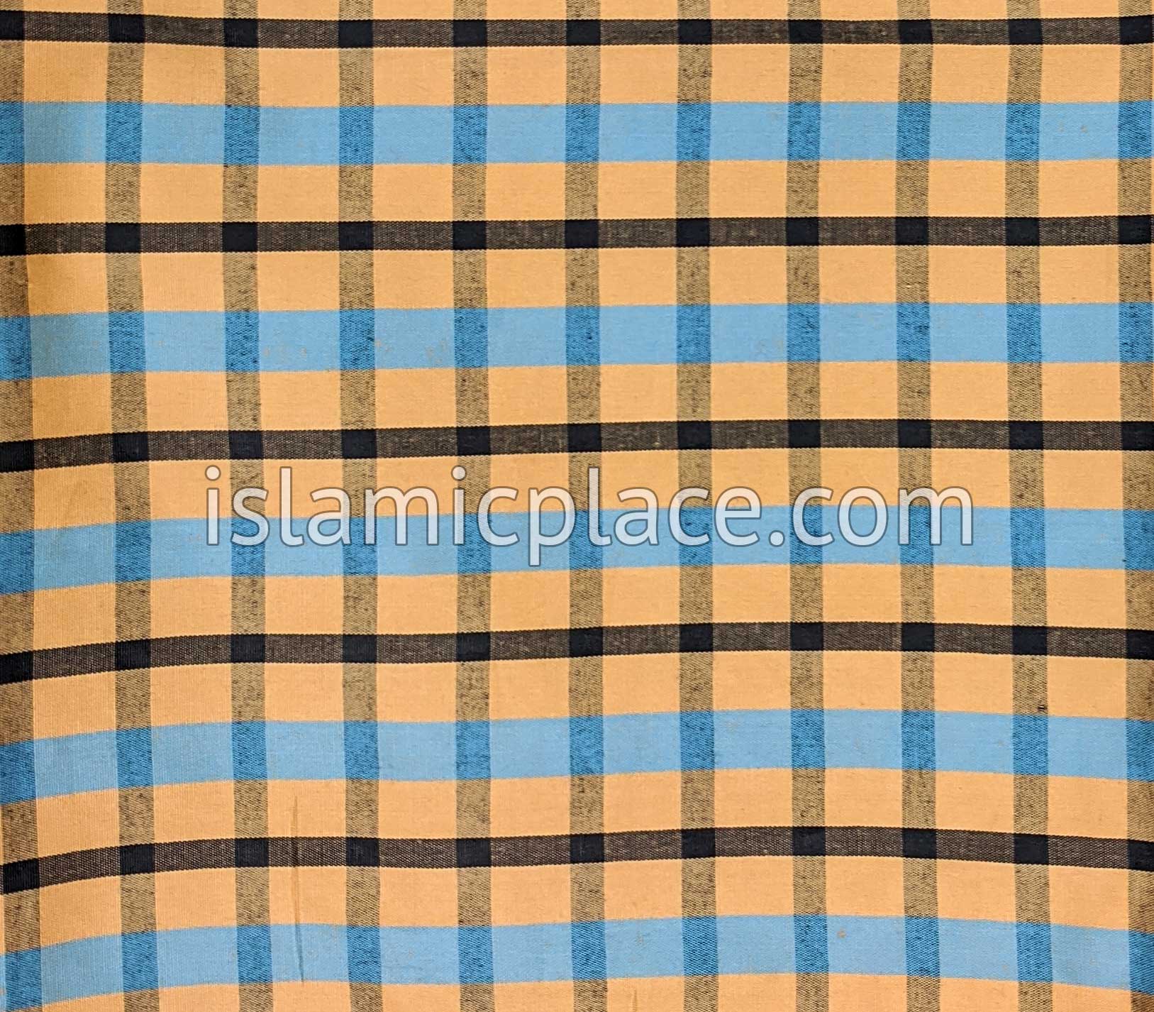 Golden Sand, Black, and Sky Blue - Plaid Design Men Lungi Izar