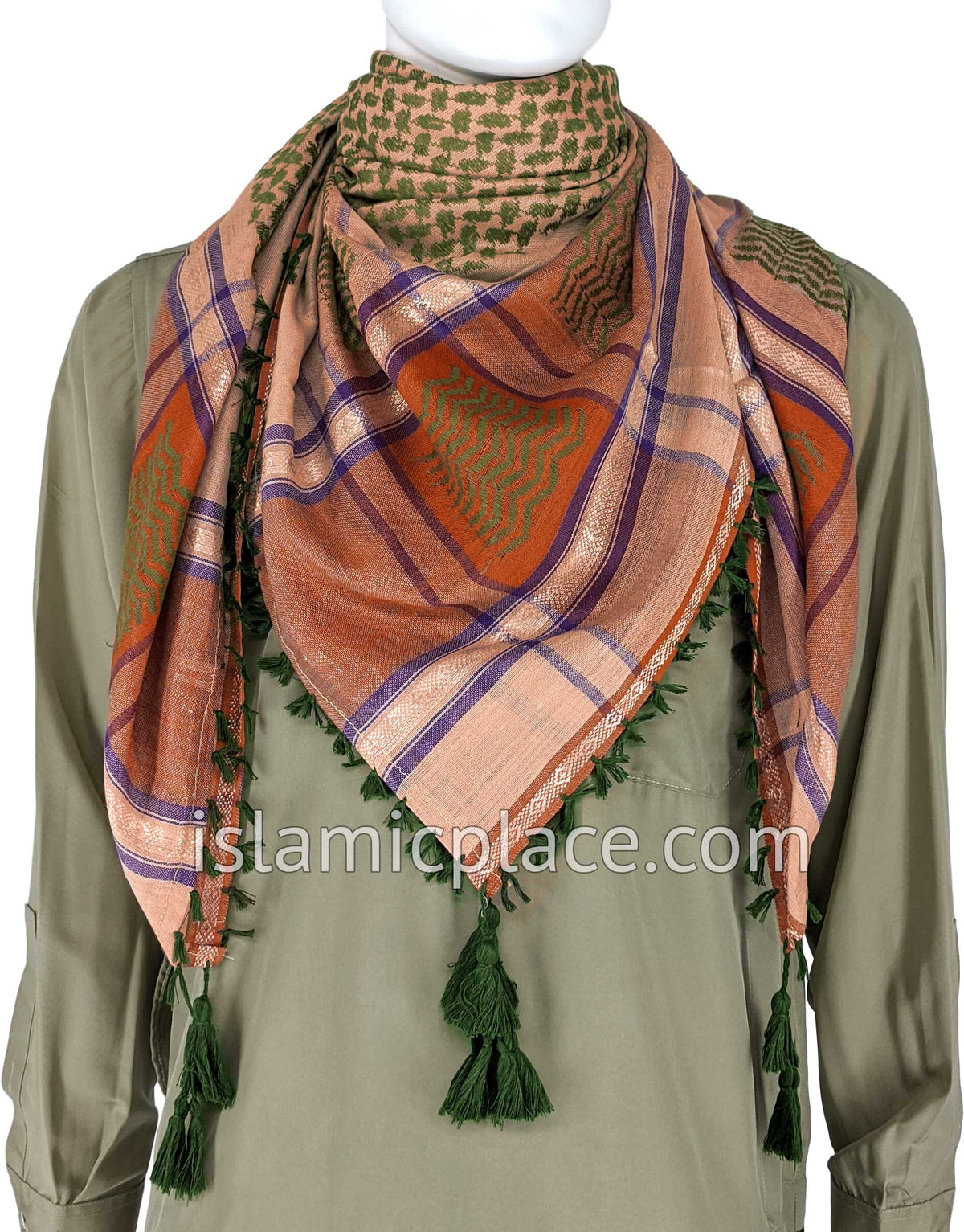 Dark Khaki with Rust and Olive - Malik Collection Men Scarf Kifaya