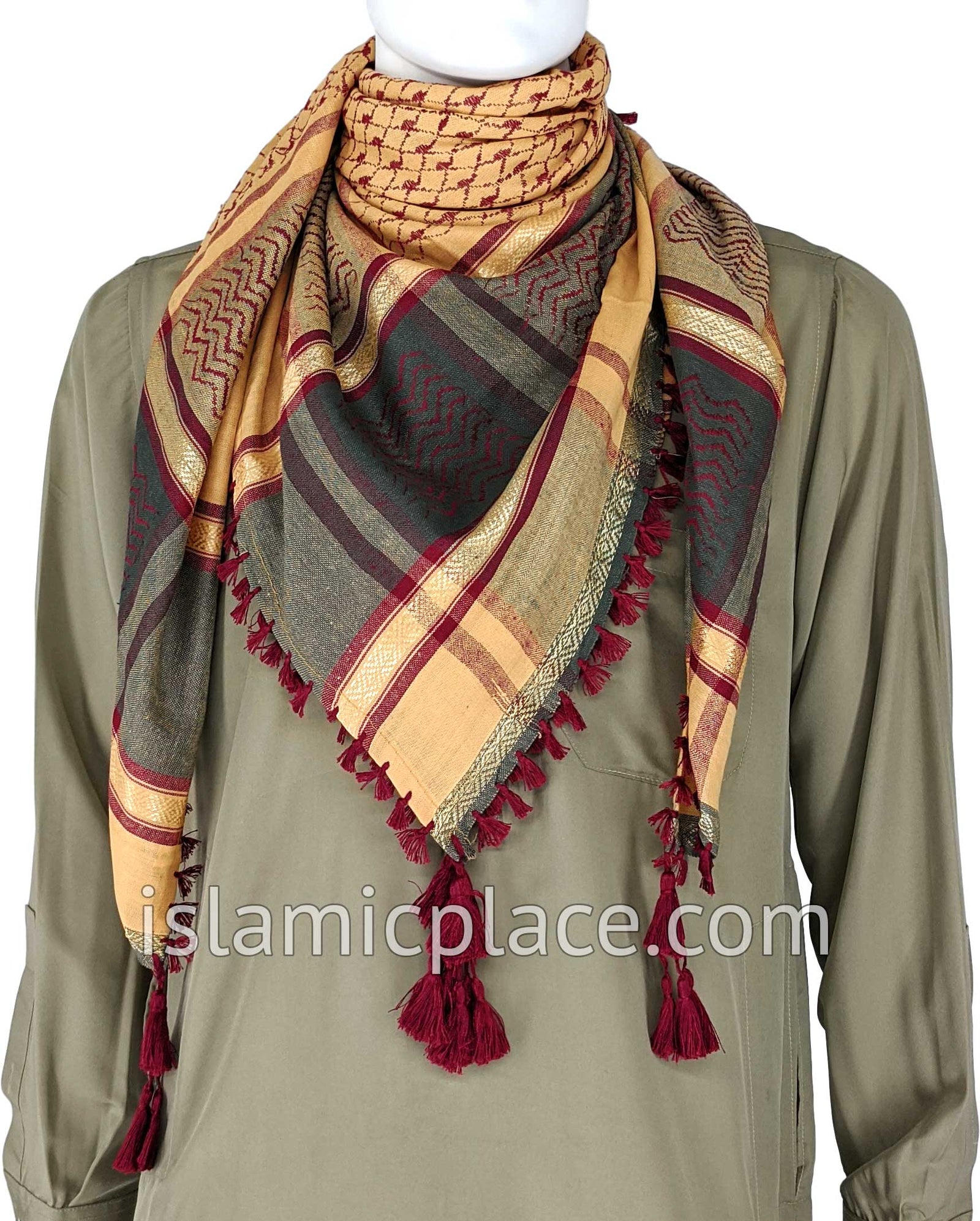 Mustard with Burgundy and Gray - Rauf Collection Men Scarf Kifaya