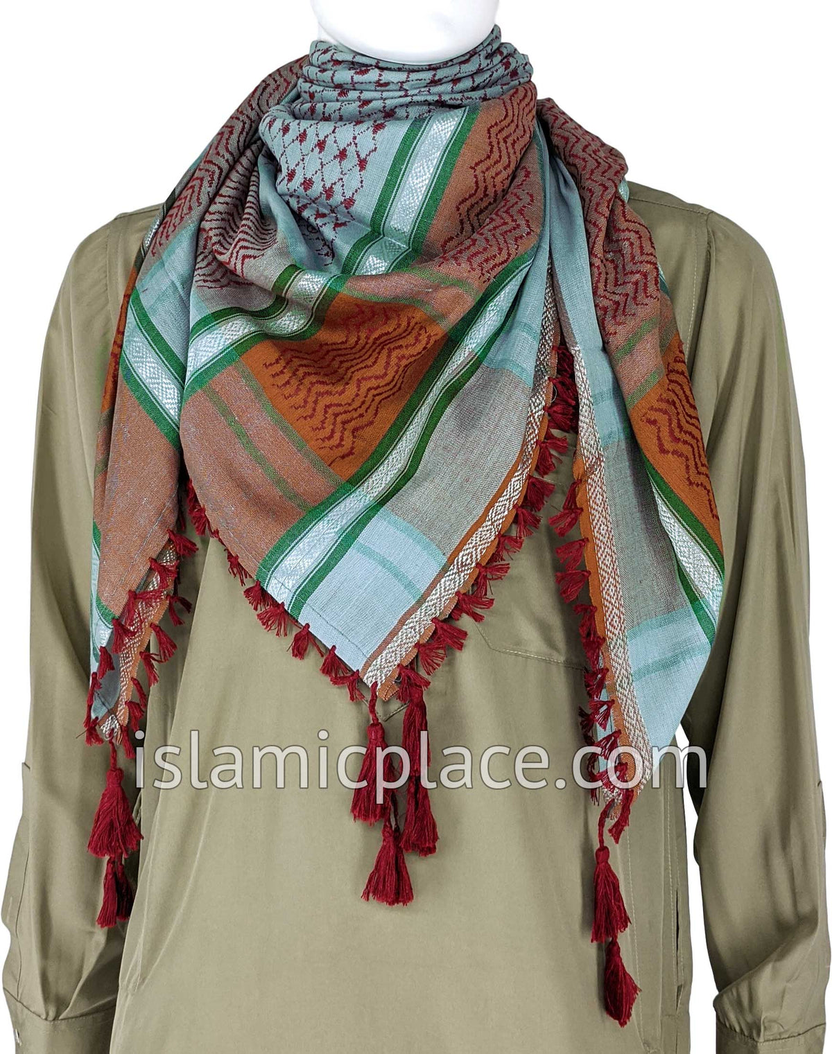 Sage with Burgundy and Rust - Rauf Collection Men Scarf Kifaya