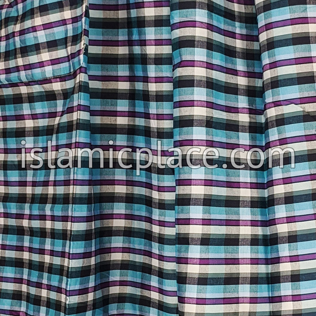 Black, Turquoise, Gray and Purple - Plaid Design Men Lungi Izar