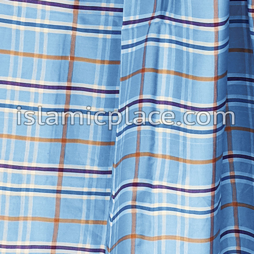 Sky Blue, White, Purple and Rust - Large Plaid Design Men Lungi Izar