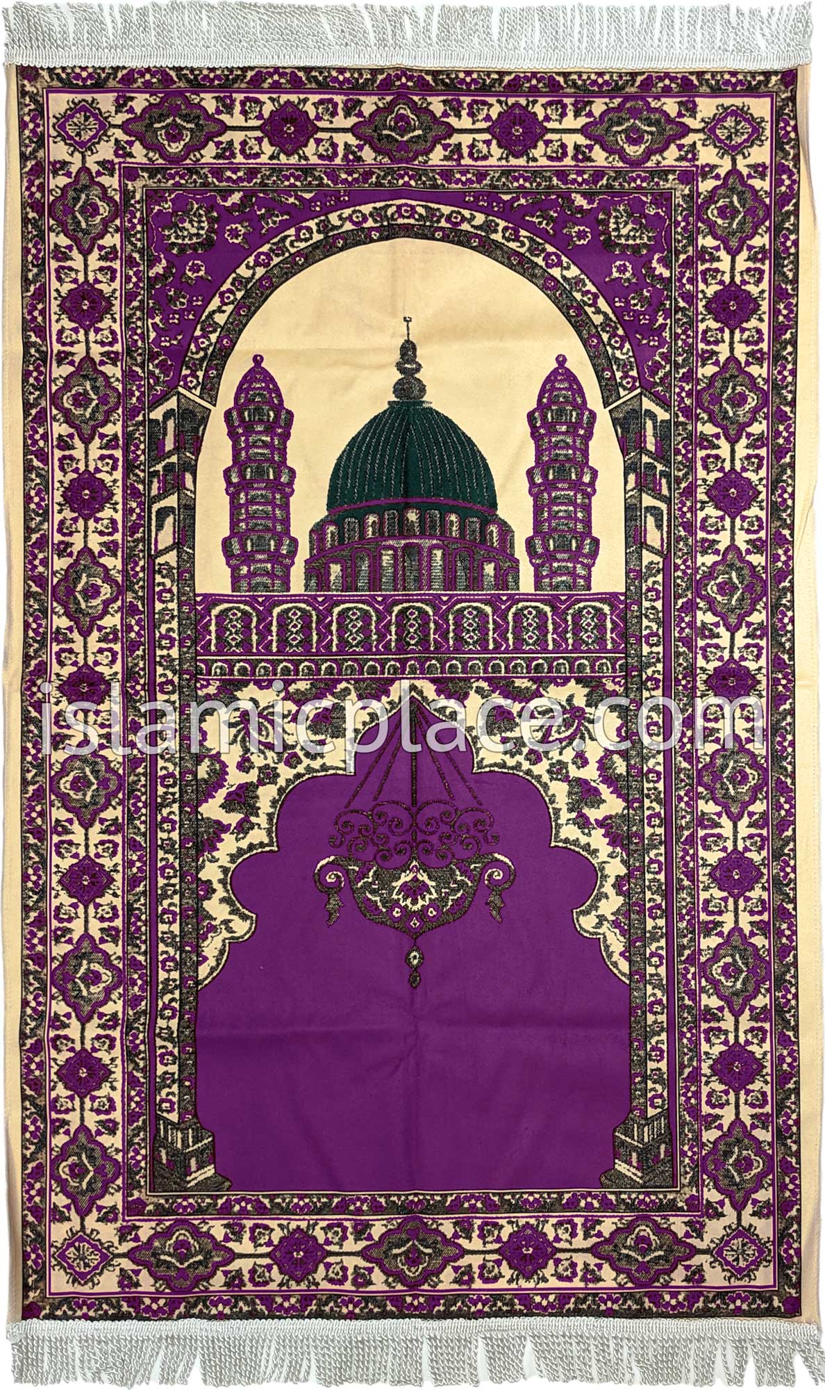 Purple - Traditional Masjid Design Prayer Rug with Matching Zipper Carrying Bag