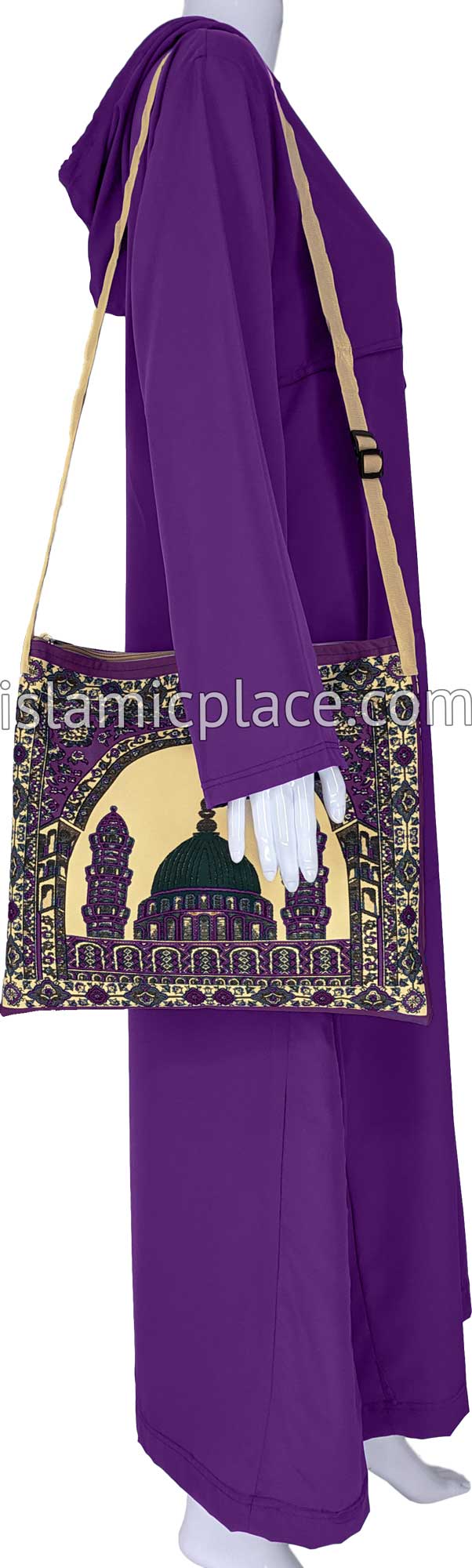 Purple - Traditional Masjid Design Prayer Rug with Matching Zipper Carrying Bag