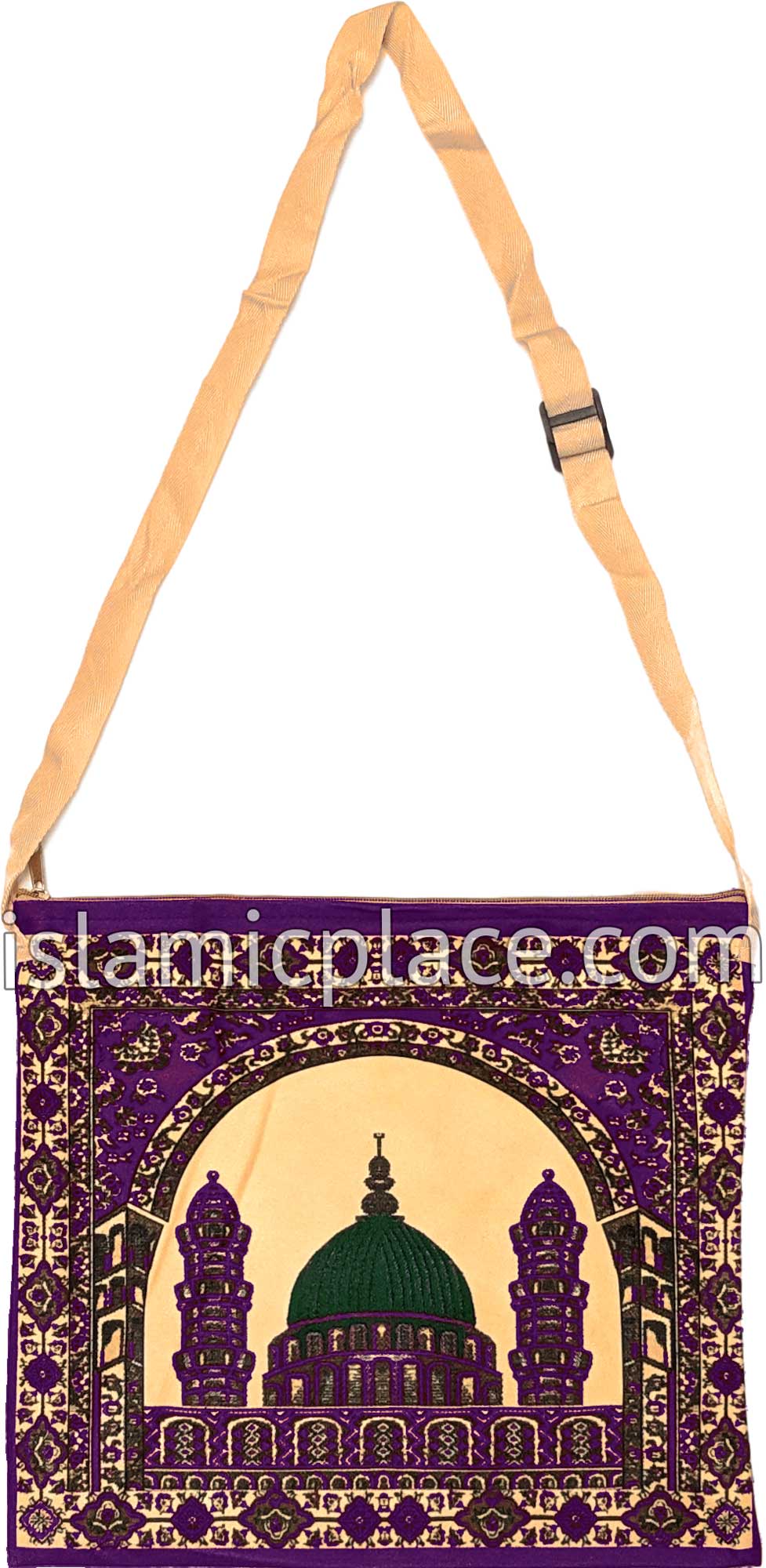 Purple - Traditional Masjid Design Prayer Rug with Matching Zipper Carrying Bag