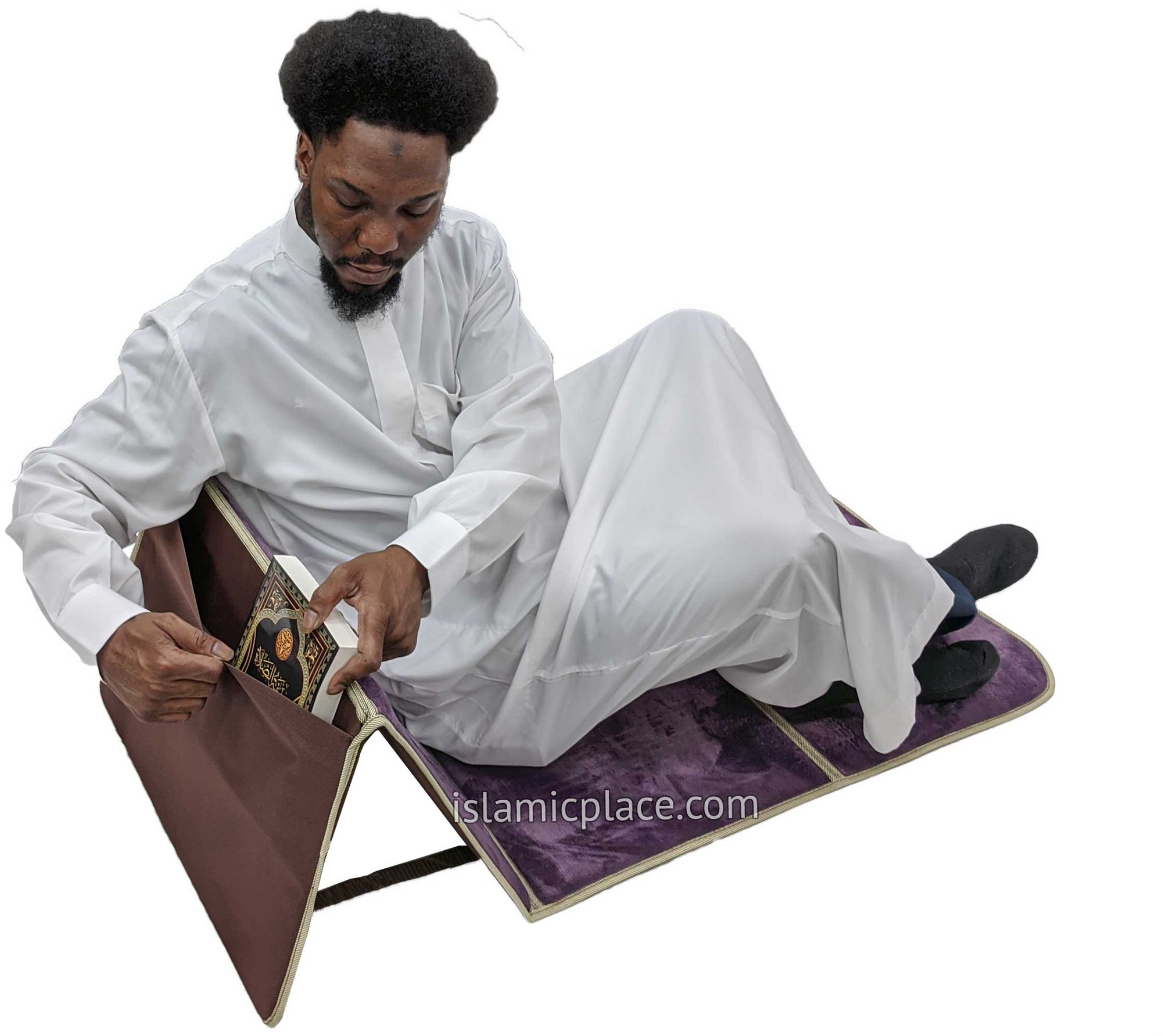 Purple - Back Rest Soft Padded Prayer Rug