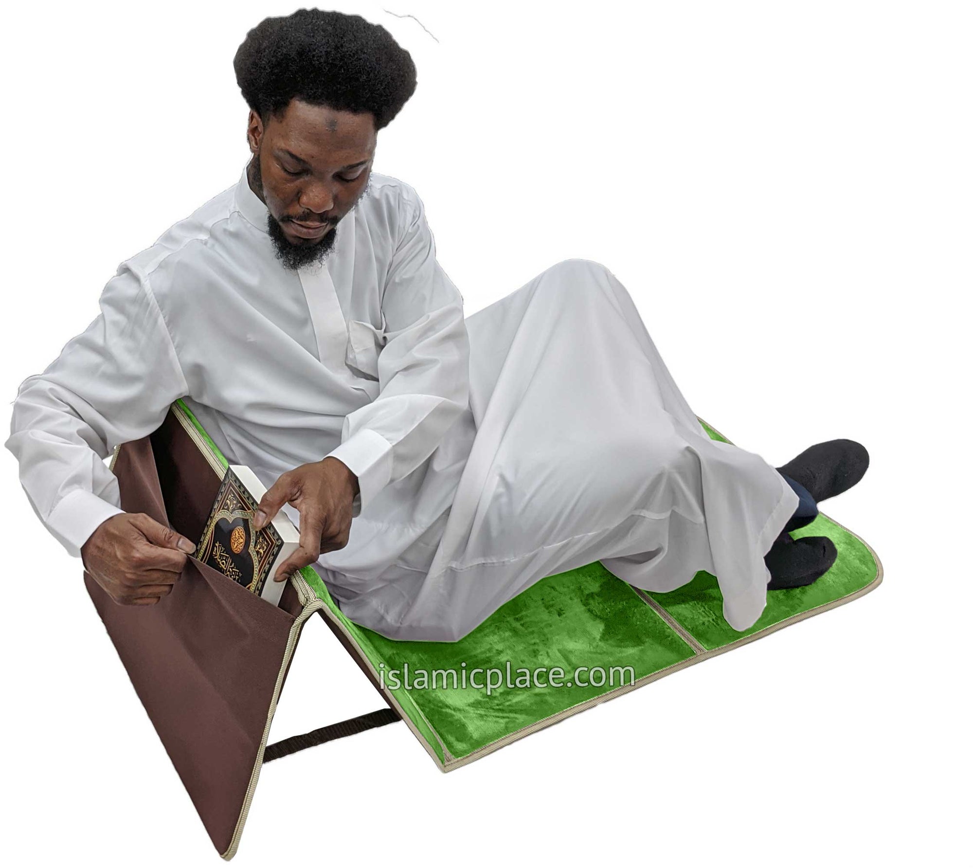 Light Green - Back Rest Soft Padded Prayer Rug