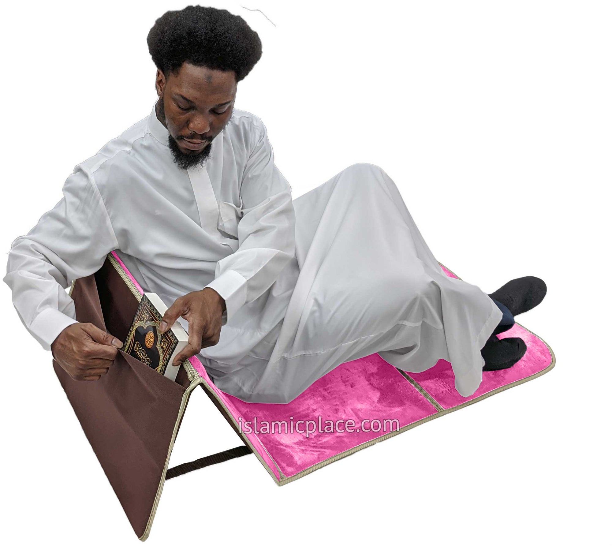 Pink - Back Rest Soft Padded Prayer Rug