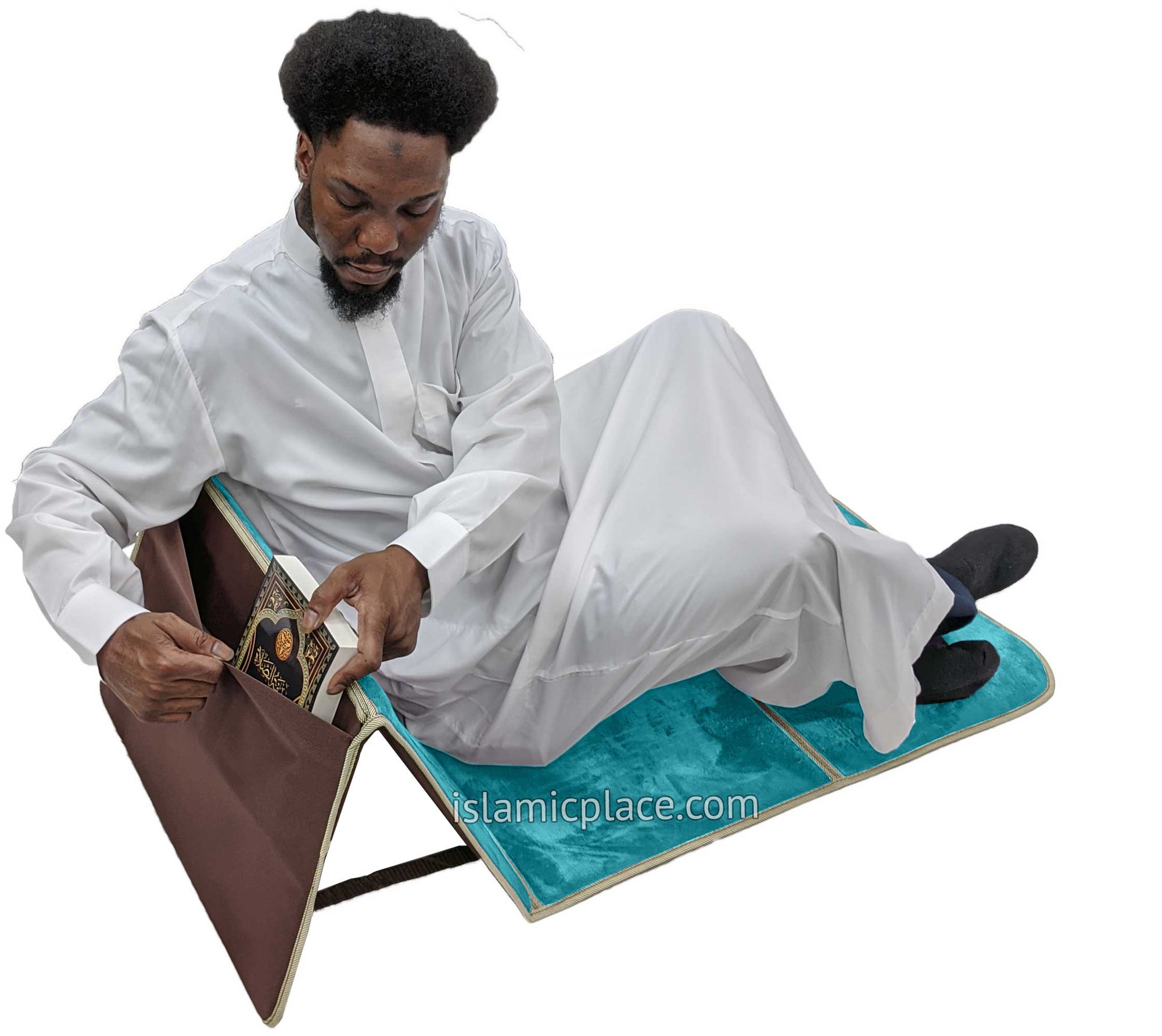 Turquoise - Back Rest Soft Padded Prayer Rug