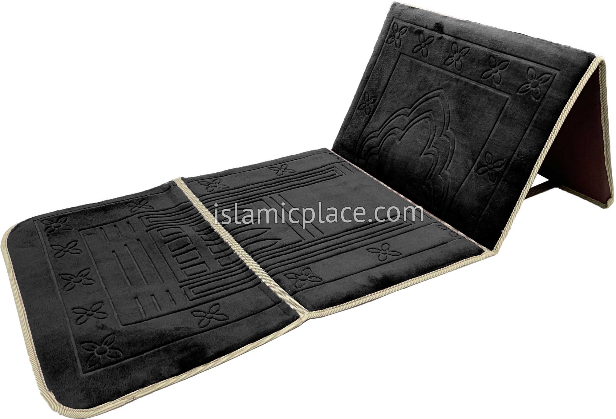 Black - Back Rest Soft Padded Prayer Rug