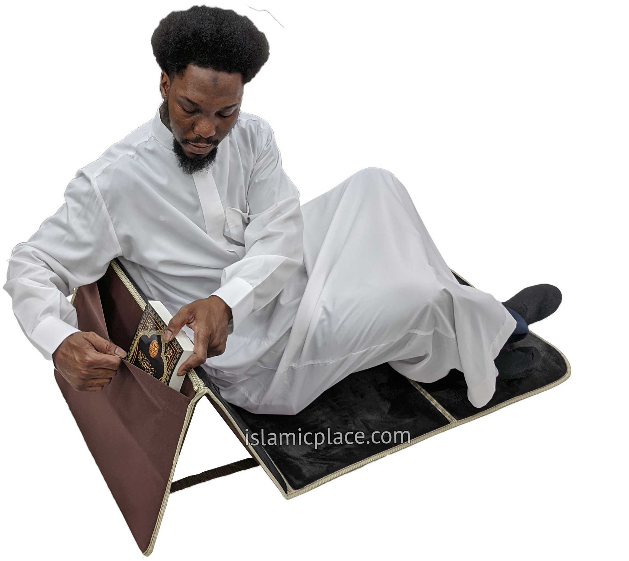 Black - Back Rest Soft Padded Prayer Rug