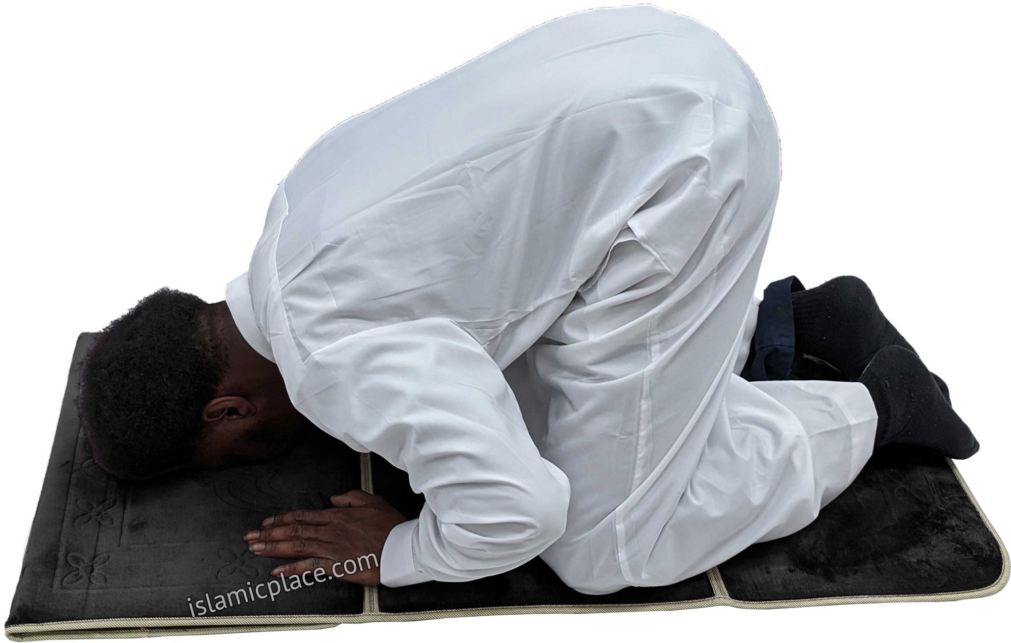 Black - Back Rest Soft Padded Prayer Rug