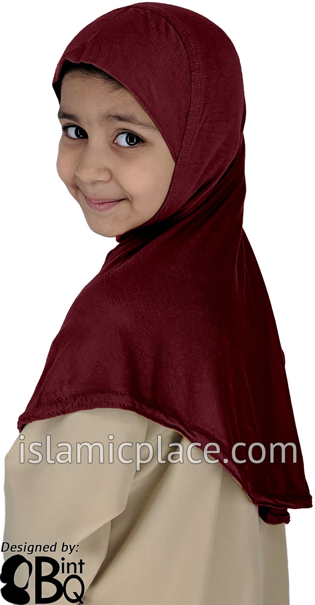 Burgundy - Plain Girl size (1-piece) Hijab Al-Amira