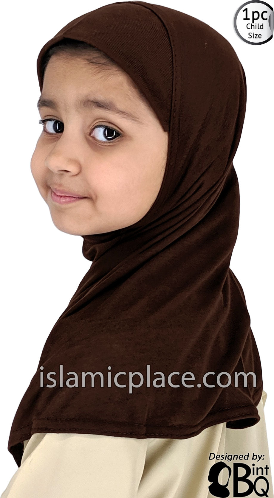 Brown - Plain Girl size (1-piece) Hijab Al-Amira