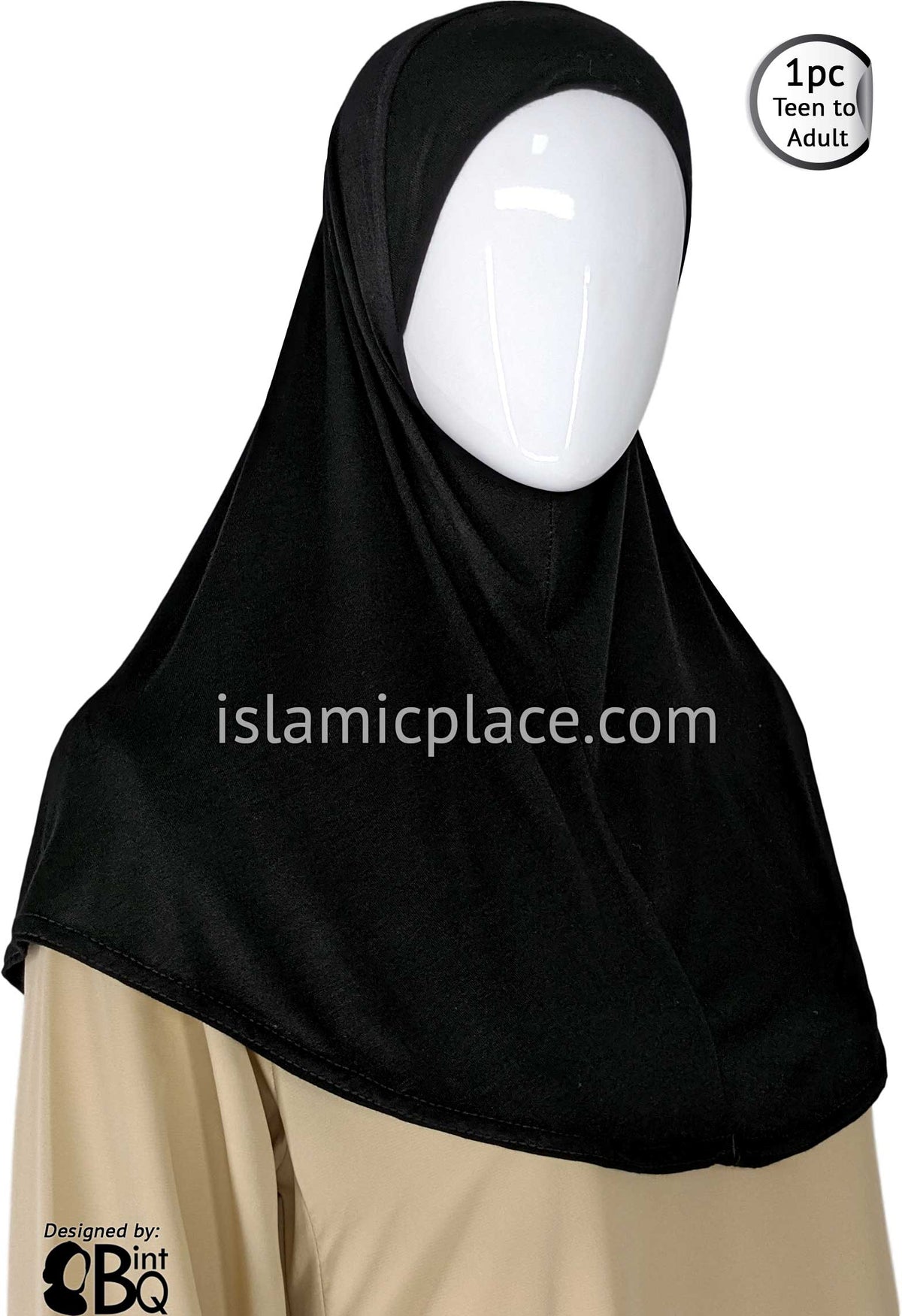 Black - Plain Teen to Adult (Large) Hijab Al-Amira (1-piece style)