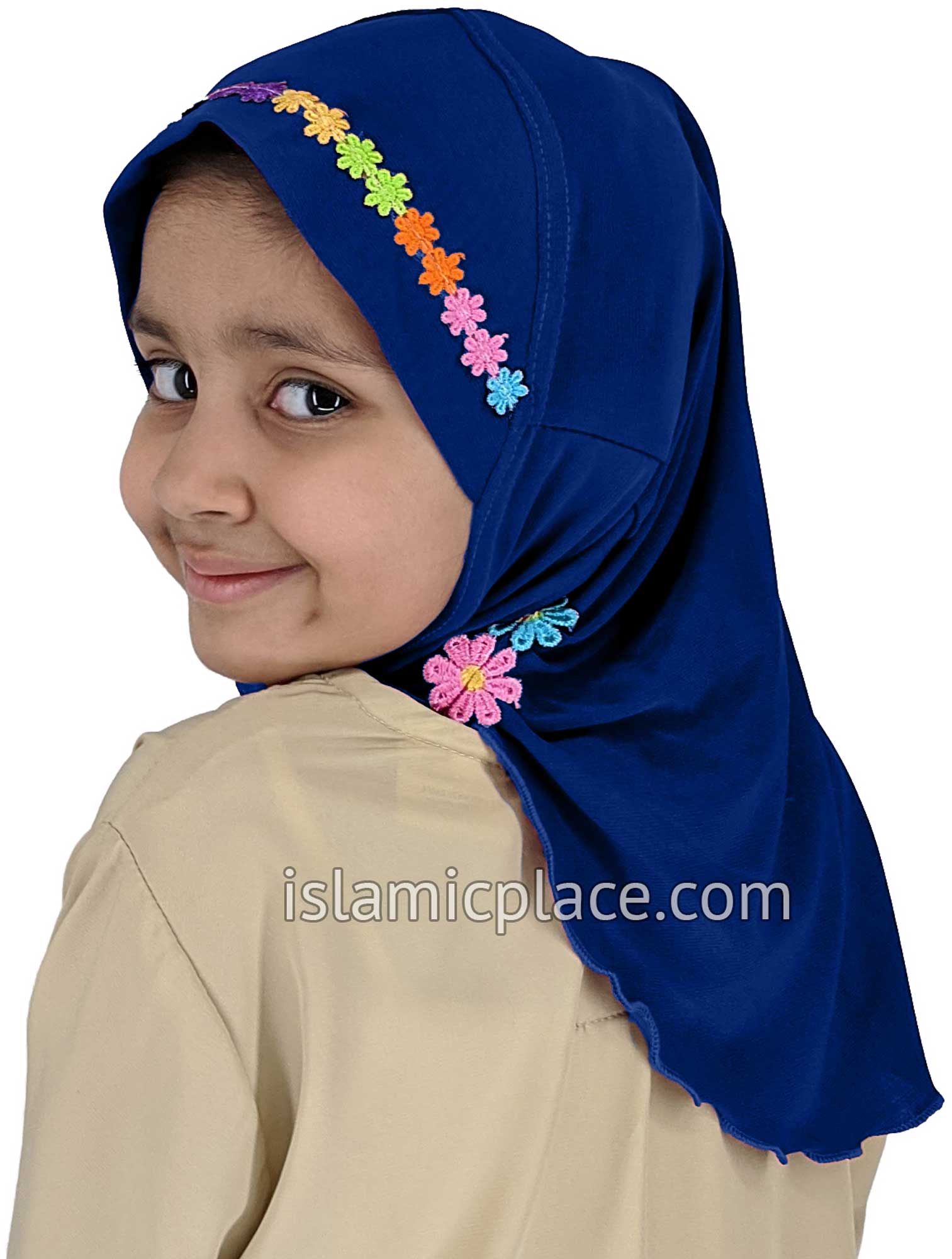 Royal Blue - Lace Daisy Flowers Hijab Al-Amira - Girl size (1-piece)